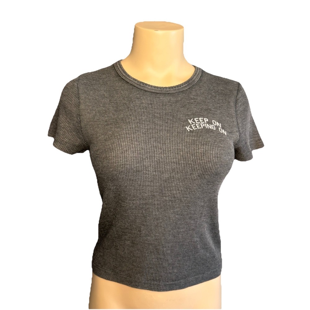 Aerie Keep On Keeping On Top Size M Waffle Cropped Short Sleeve Cozy Lounge